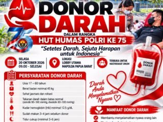 Jelang HUT Humas Polri Ke-75, Bidhumas Polda Papua Barat Gelar Bakti Kesehatan Donor Darah dan Pemeriksaan Mata Gratis