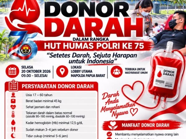 Jelang HUT Humas Polri Ke-75, Bidhumas Polda Papua Barat Gelar Bakti Kesehatan Donor Darah dan Pemeriksaan Mata Gratis